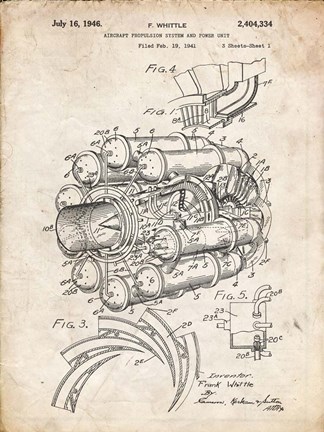 Framed Aircraft Propulsion &amp; Power Unit Patent - Vintage Parchment Print