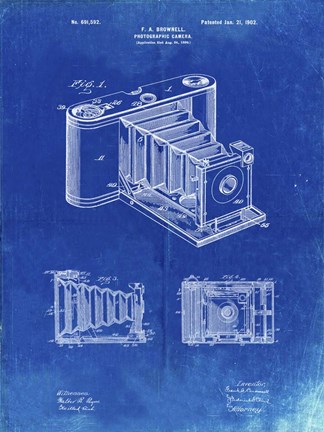 Framed Photographic Camera Patent - Faded Blueprint Print