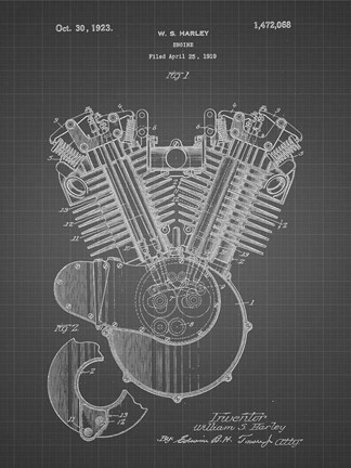 Framed Engine Patent - Black Grid Print