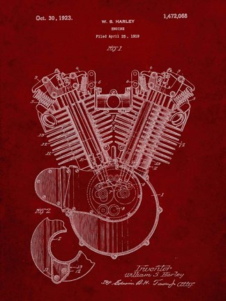 Framed Engine Patent - Burgundy Print
