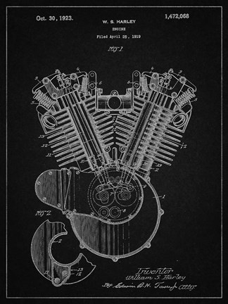 Framed Engine Patent - Vintage Black Print
