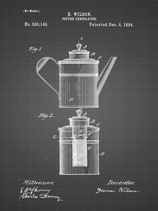 Framed Coffee Percolator Patent - Black Grid Print