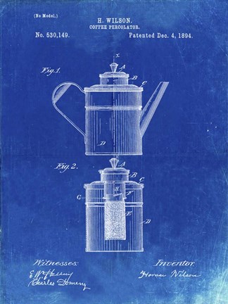 Framed Coffee Percolator Patent - Faded Blueprint Print