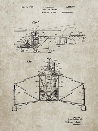 Framed Direct-Lift Aircraft Patent - Sandstone Print