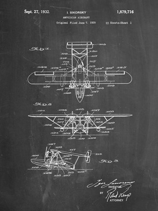 Framed Amphibian Aircraft Patent - Chalkboard Print