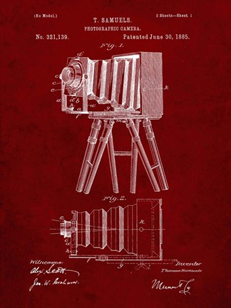 Framed Photographic Camera Patent - Burgundy Print