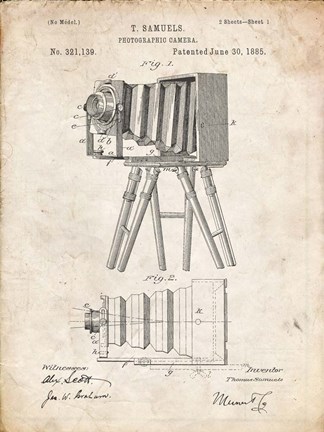 Framed Photographic Camera Patent - Vintage Parchment Print