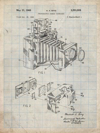 Framed Photographic Camera Accessory Patent - Antique Grid Parchment Print