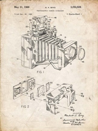 Framed Photographic Camera Accessory Patent - Vintage Parchment Print