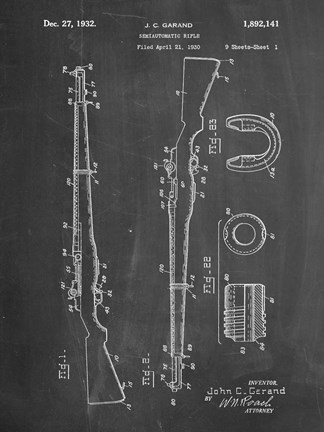Framed Semi-Automatic Rifle Patent - Chalkboard Print