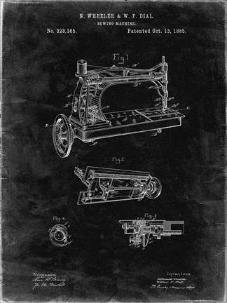 Framed Sewing Machine Patent - Black Grunge Print