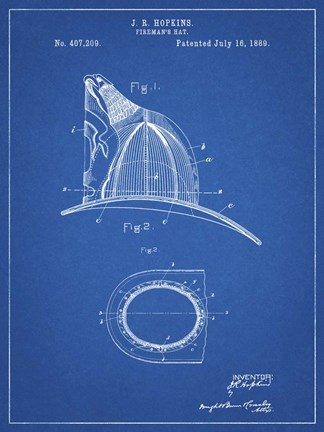 Framed Fireman&#39;s Hat Patent - Blueprint Print