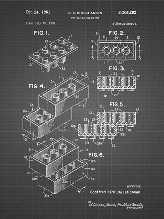 Framed Toy Building Brick Patent - black grid Print