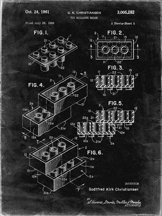 Framed Toy Building Brick Patent - Black grunge Print