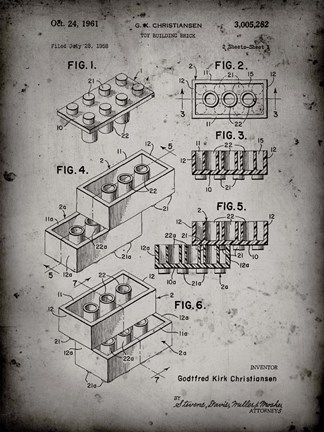 Framed Toy Building Brick Patent - Faded Grey Print