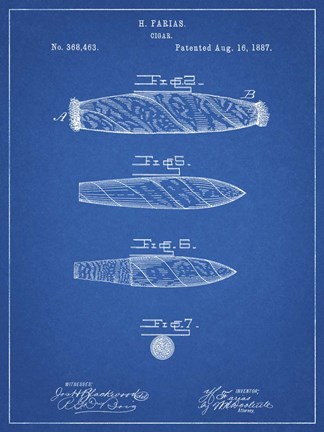 Framed Cigar Patent - Blueprint Print