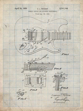 Framed Tremolo Device for Stringed Instruments Patent - Antique Grid Parchment Print