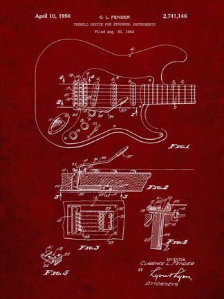 Framed Tremolo Device for Stringed Instruments Patent - Burgundy Print