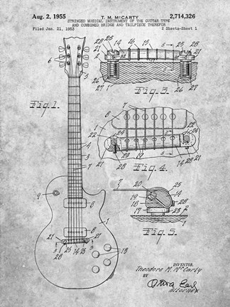 Framed Guitar &amp; Combined Bridge &amp; Tailpiece Therefor Patent - Slate Print