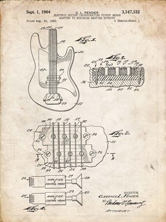 Framed Electric Guitar Patent - Vintage Parchment Print