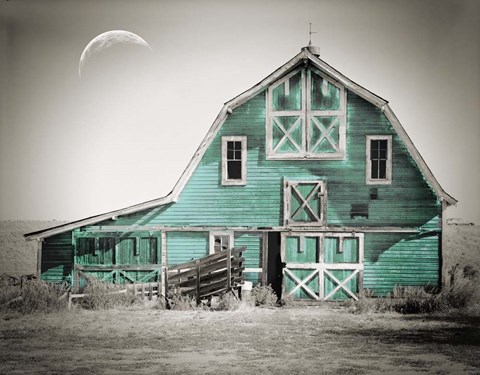 Framed Teal Green Luna Barn Print