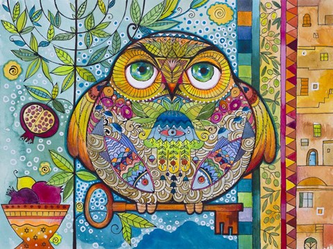 Framed Judaica Folk Owl Print