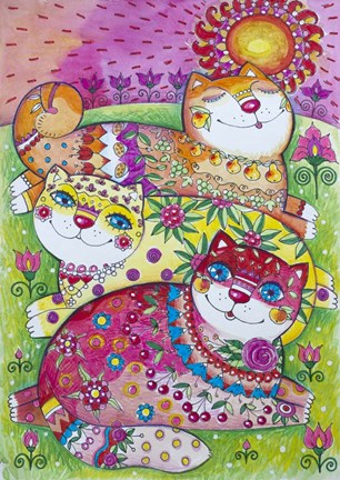 Framed 3 Happy Cats Print