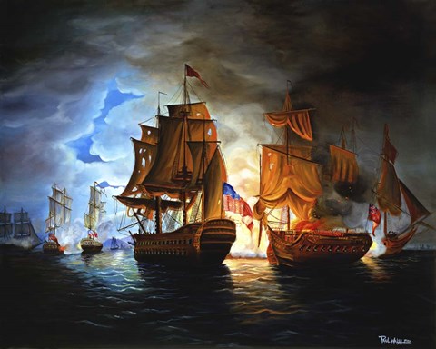 Framed Bonhomme Richard And Serapis Battle Print