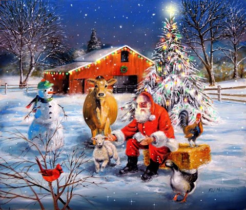 Framed Santa at the Farm Print