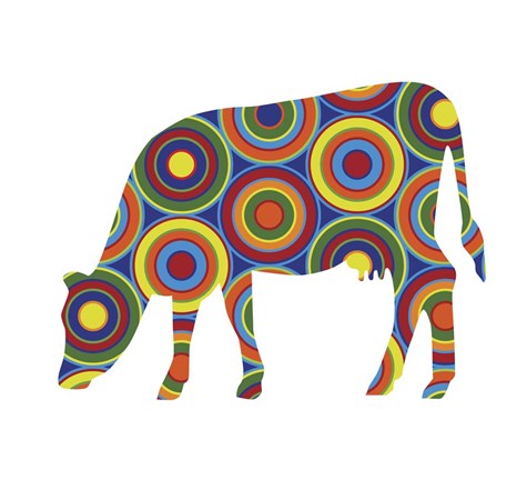 Framed Cow Abstract Circles Print