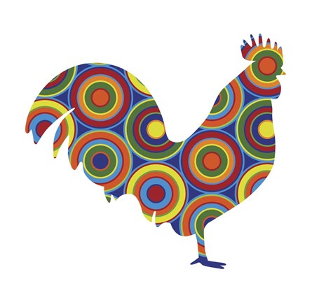 Framed Rooster Abstract Circles Print