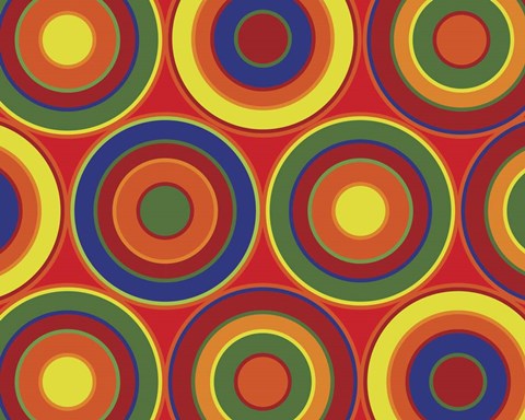 Framed Circles Abstract On Red Print