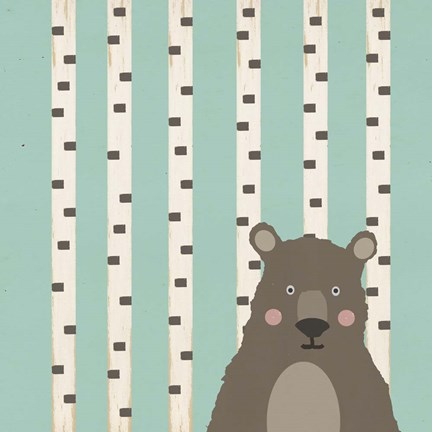 Framed Bear with Birch Trees Print