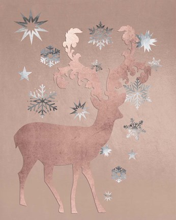 Framed Park Avenue Rosegold Deer in the Silver Snow Print