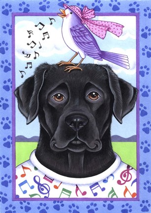 Framed Black Lab Music Lover Print