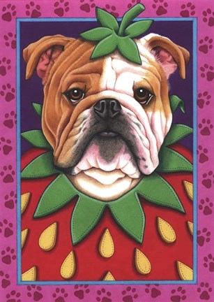Framed Bulldog Strawberry Print