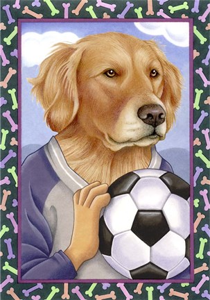 Framed Golden Retriever Soccer Ball Print