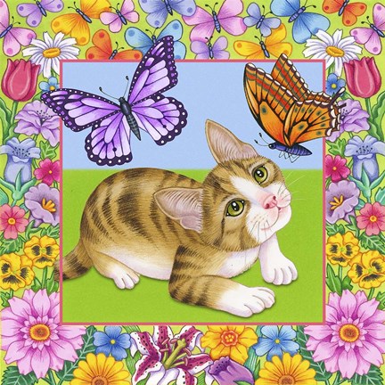 Framed Butterfly Kitten Print