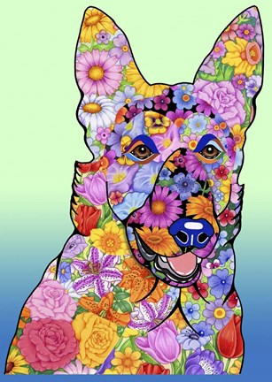 Framed Flowers German Shepherd Print