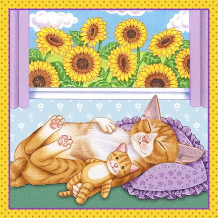 Framed Sunflowers Kitten Print