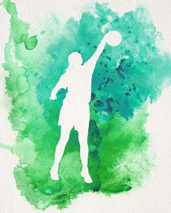 Framed Basketball Girl Watercolor Silhouette Inverted Part I Print