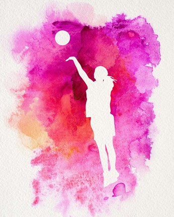 Framed Basketball Girl Watercolor Silhouette Inverted Part IV Print