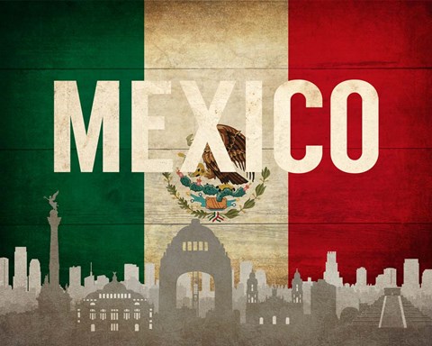 Framed Mexico City, Mexico - Flags and Skyline Print