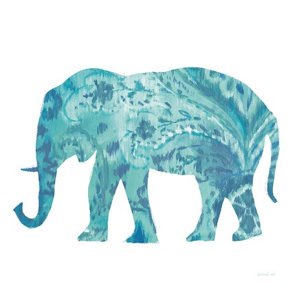 Framed Boho Teal Elephant II Print