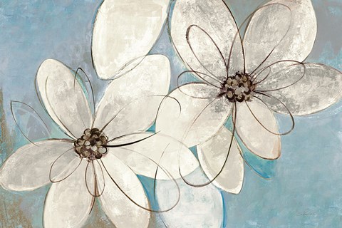 Framed Blue and Neutral Floral Print