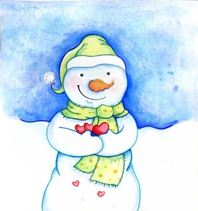 Framed Snowman Holding Hearts Print