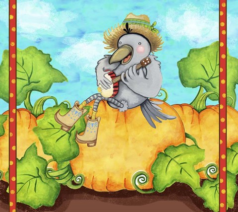 Framed Farmer Crow Pumpkin Patch Print