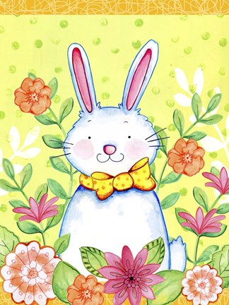 Framed Flowers And Bunny Print