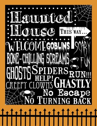Framed Haunted House Welcome Flag Outlines Print