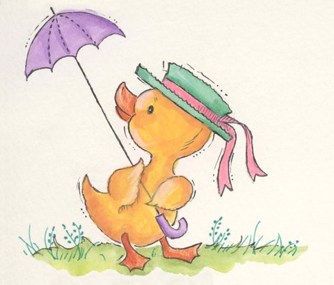 Framed Duck With Umbrella Print